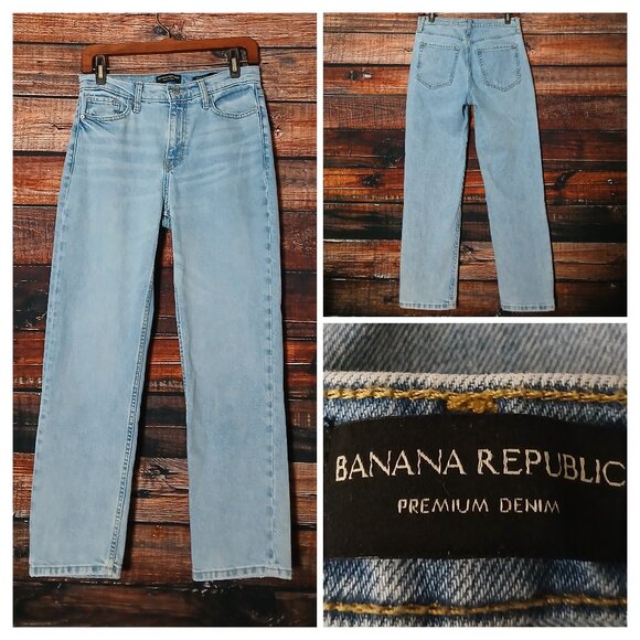 Banana Republic Jeans 28 High Rise Straight Ankle Crop Light Wash Denim - Picture 1 of 10